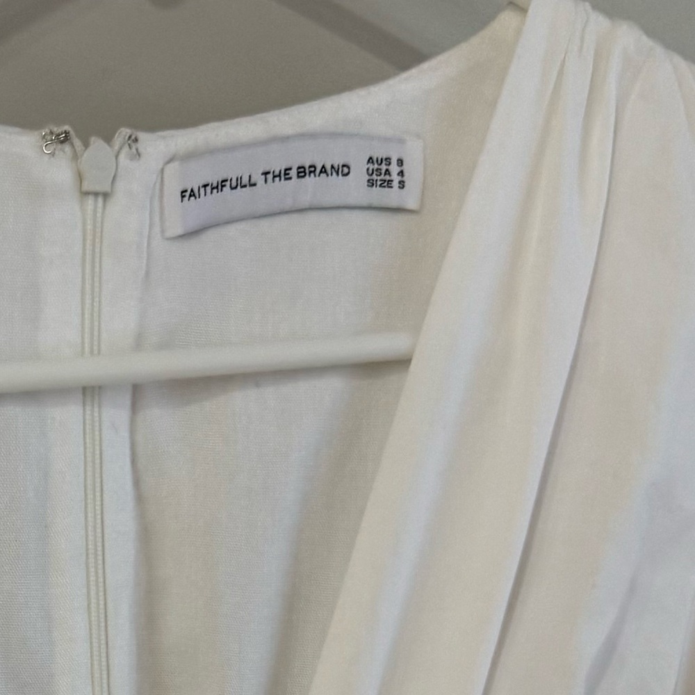 Faithful the Brand Valledoria Puff Sleeve V-neck Mini Dress - White - US Size 4 - Picture 5 of 15